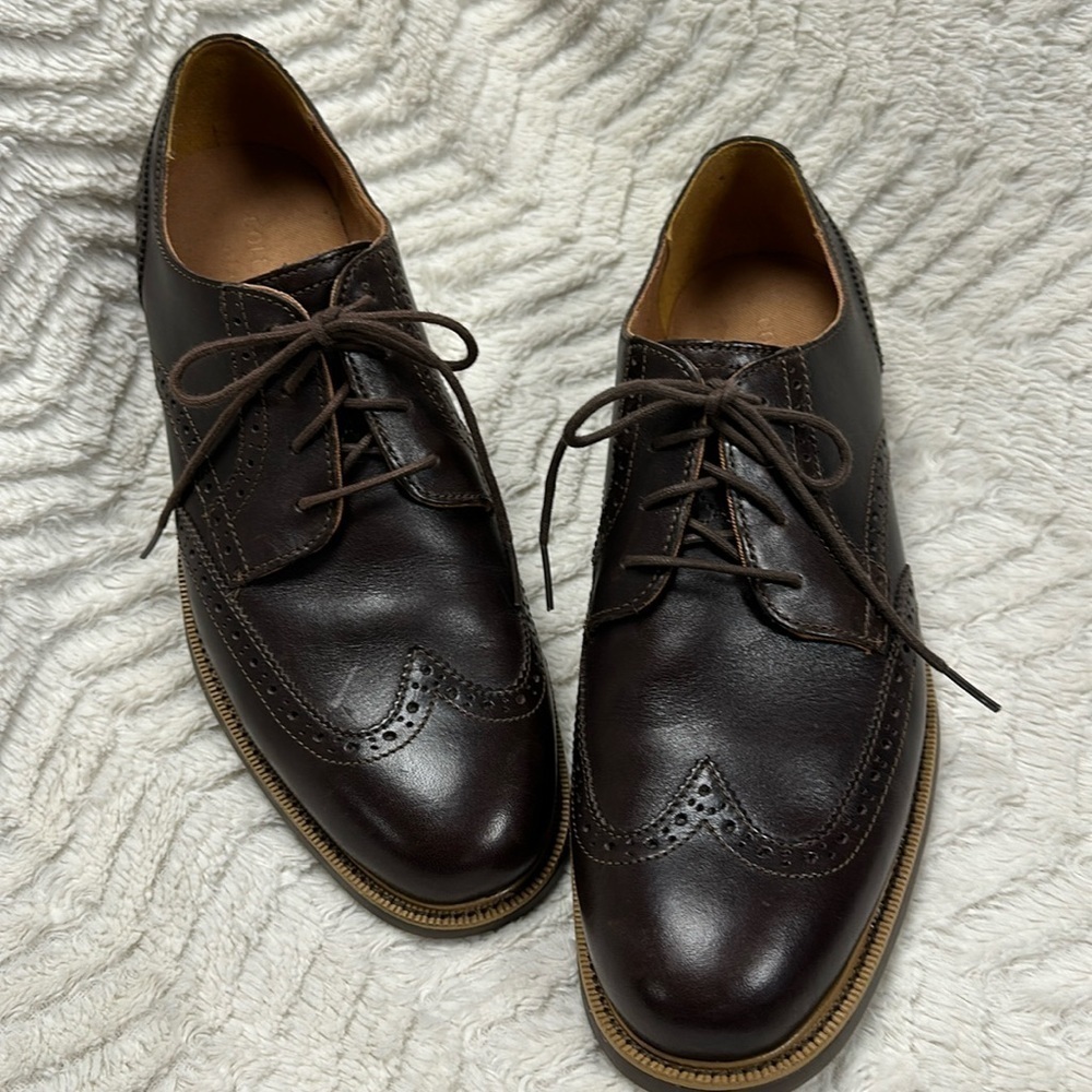 COLE HAAN  GRAND OS OXFORD Dark Brown, Wingtip Oxford Lace Up Shoes, 10.5 M EUC